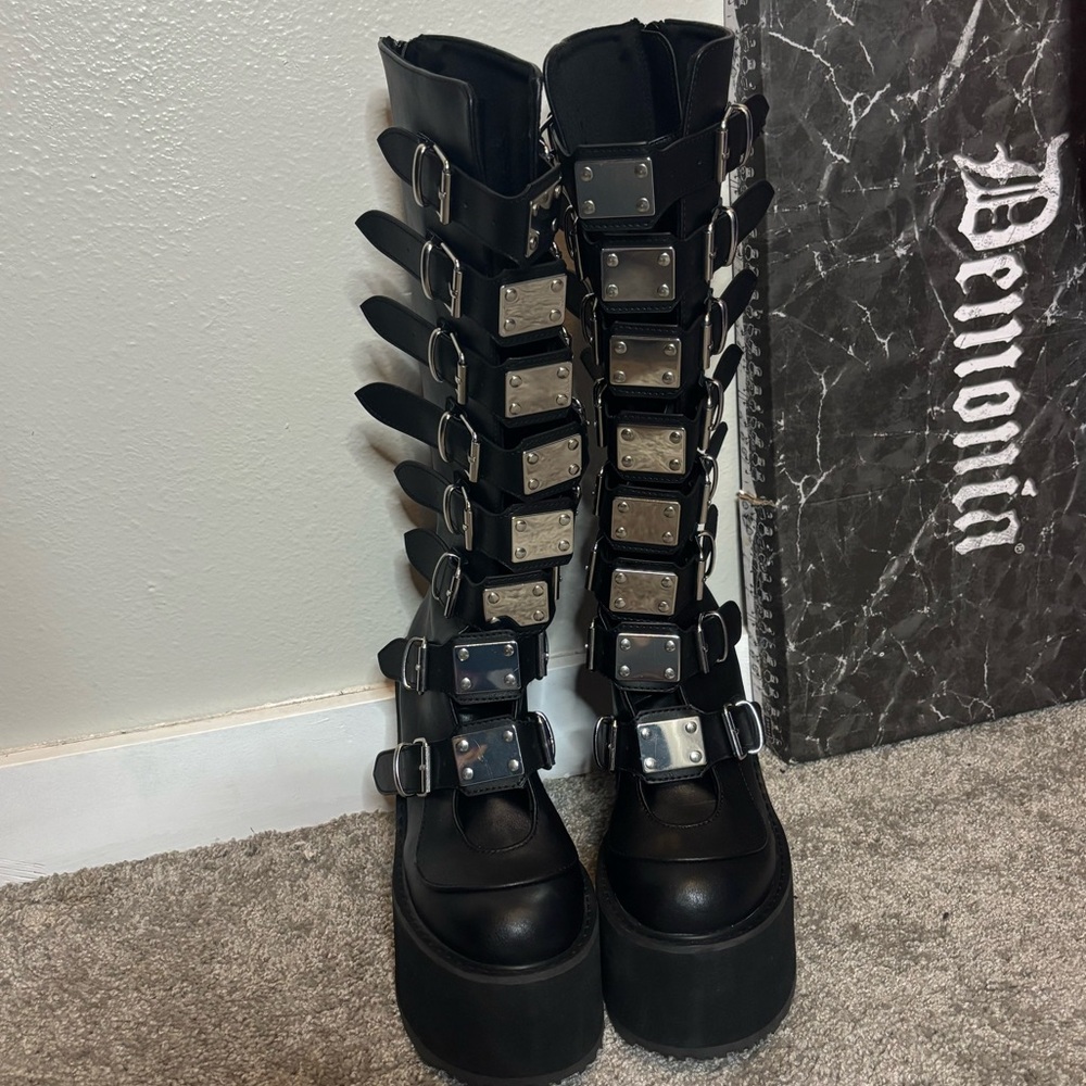 Trinity Black Platform Boots Multiple Buckle Stra… - image 3